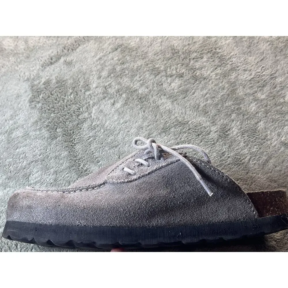 Hokus Pokus Gray Suede Lace Up Clog Mules Women’s 8 Cork Made in Spain